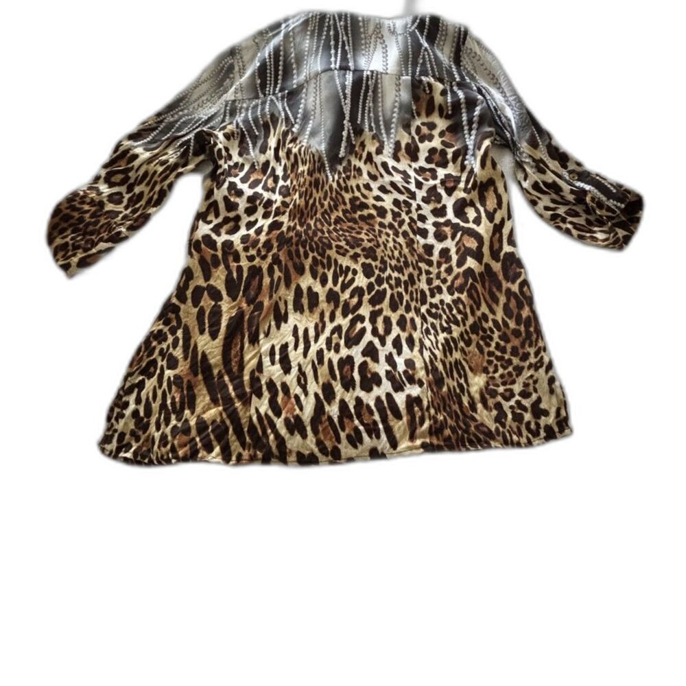 Cache Silk Leopard Print Blouse Large Animal Prin… - image 10